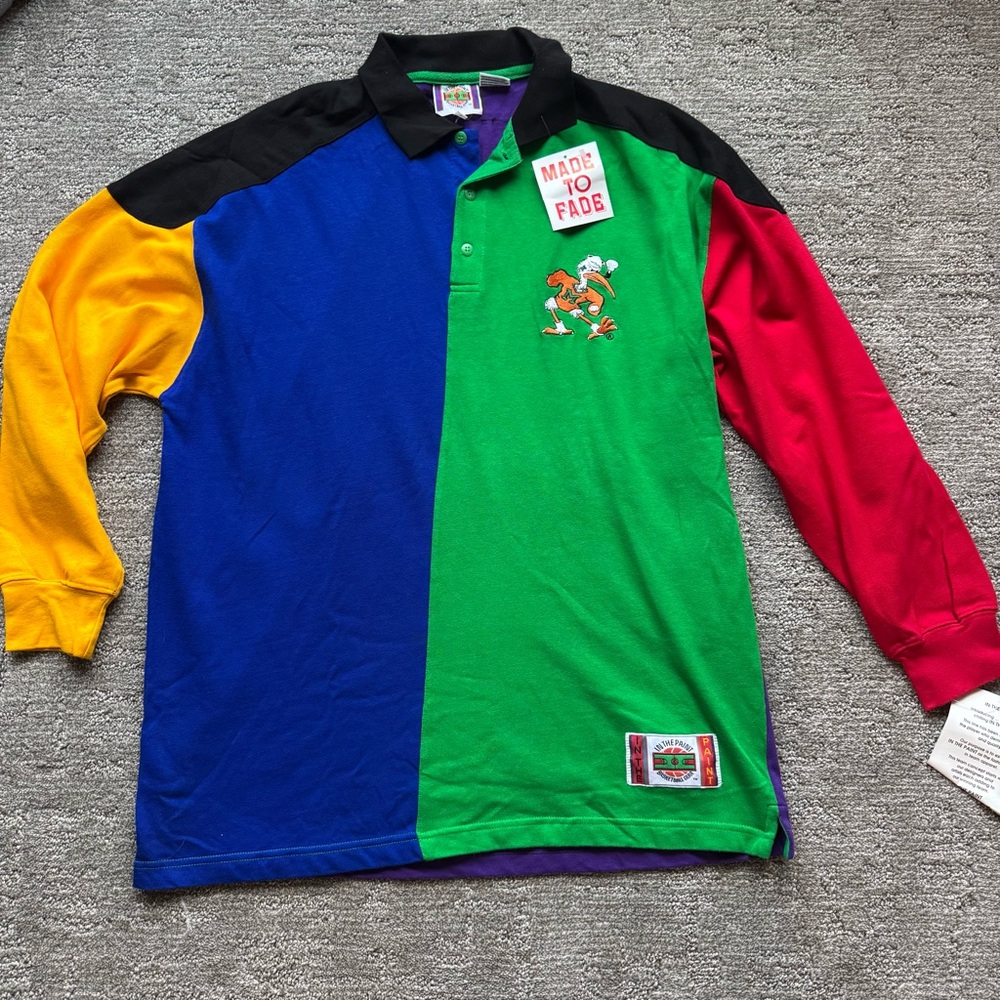 🏀💚 Vintage Miami Hurricanes “In The Paint” Long Sleeve Polo – NWT